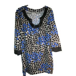 Avenue Womens Embellished Multicolor Dot 3/4 Sleeve Tunic Top Plus Size 26/28